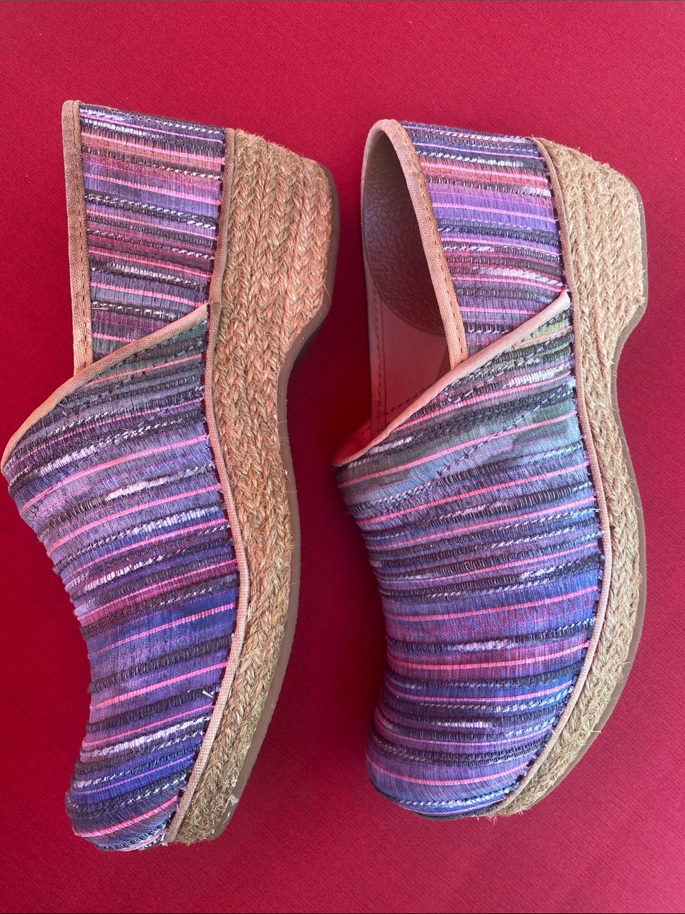 Dansko Jute Pro Shoes Womens 40 US Size 9.5-10 Rainbow Striped Artisan clogs - Picture 5 of 12
